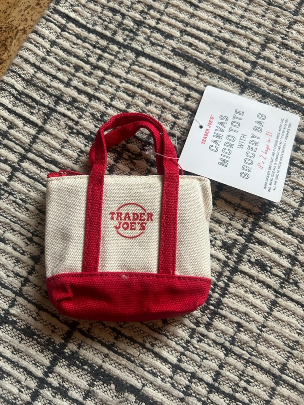 Trader Joe's Canvas Mini Tote in Natural and Red